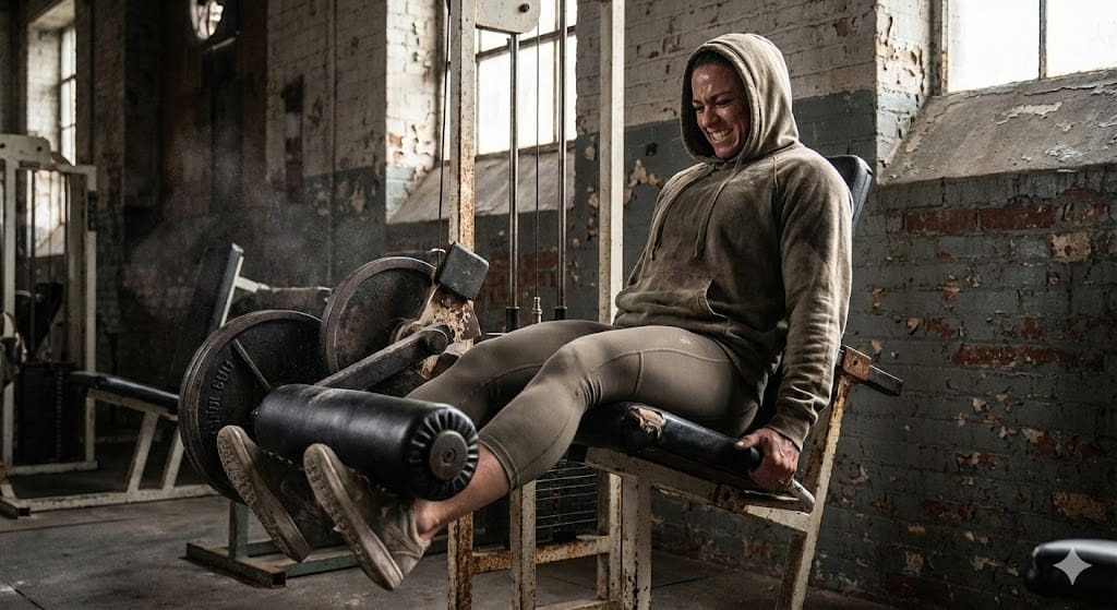 Lifter failing a heavy squat safely with spotter