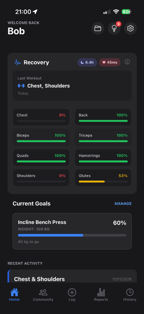 Muscle Recovery Tracking Widget